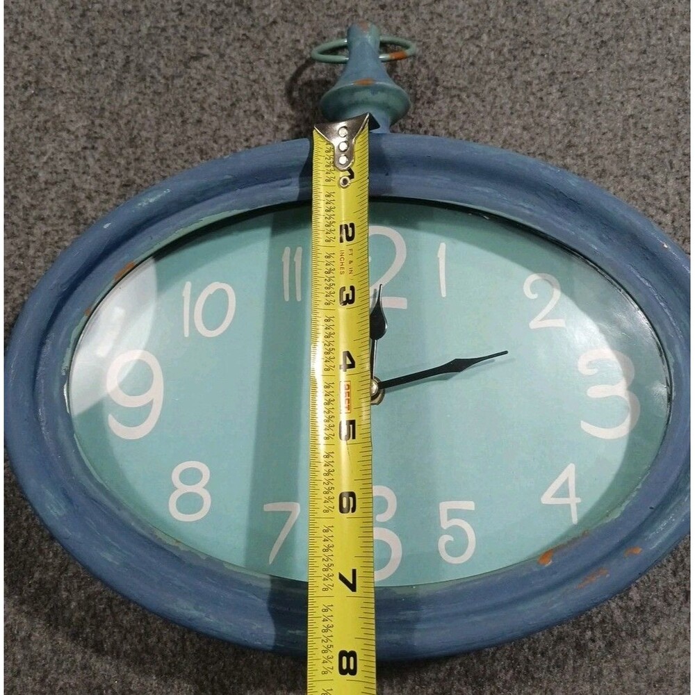 Retro Style Analog Turquoise Wall Clock Farmhouse Cottagecore Kitchen Time - Picture 7 of 8